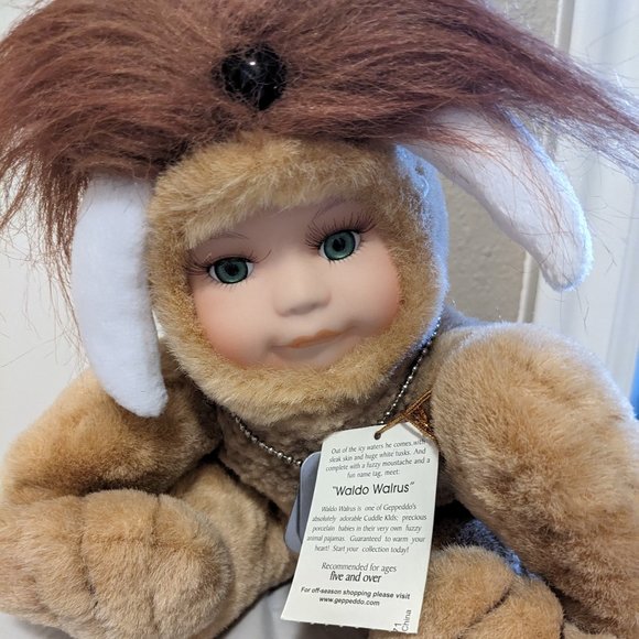 Geppeddo Cuddle Kids "Waldo Walrus" 9" Precious Porcelain Face Plush Doll w/COA - Picture 4 of 12